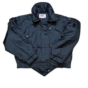 Vintage OSSI Skiwear Black Nylon Ruffle Shoulder Ski Jacket Women’s M Hong Kong